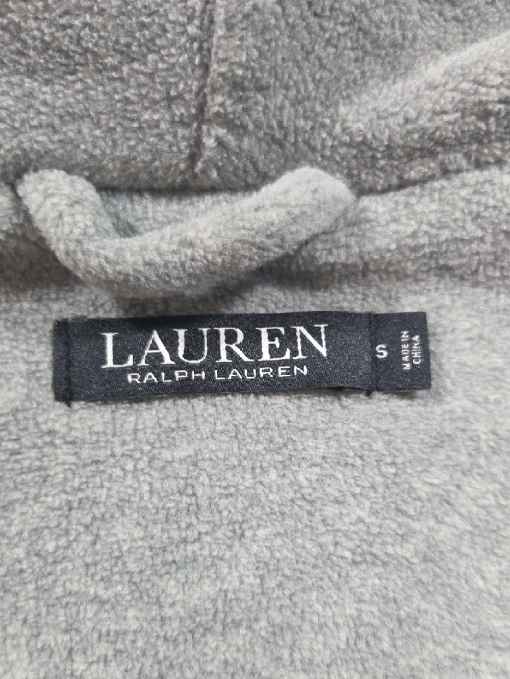 Lauren Ralph Lauren  Gray Terry Cloth Robe Long  Embroidered Crest Cozy Fleece - Picture 6 of 10